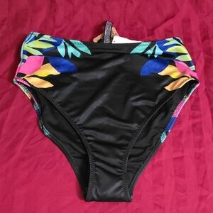 PINK Victoria's Secret Black Bikini Bottom with Tropical Print